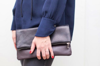 Leather Fold Over Zip Clutch